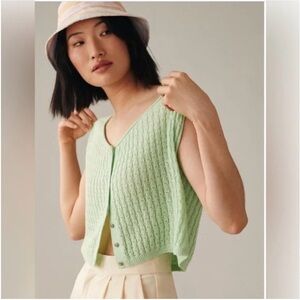 Pilcro Light Green Knit Button Front Vest